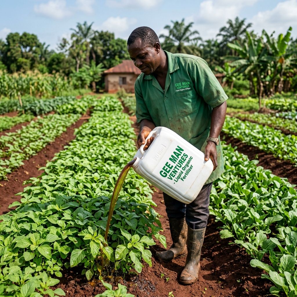 Farmer using organic fertilizer